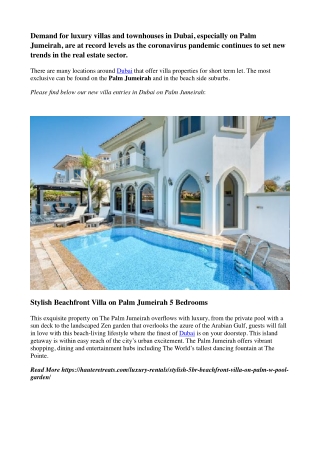 5 New Beachfront luxury villas on Palm Jumeirah Dubai