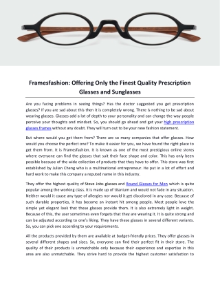 Framesfashion- Offering Only the Finest Quality Prescription Glasses and Sunglasses