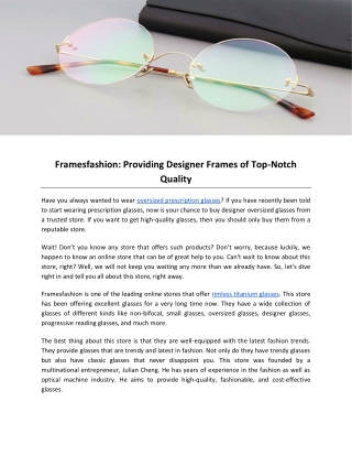 Framesfashion- Providing Designer Frames of Top-Notch Quality