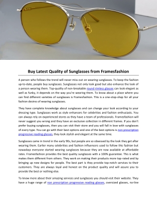 Buy Latest Quality of Sunglasses from Framesfashion