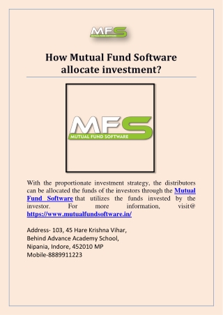 How Mutual Fund Software allocate investment