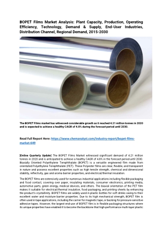 BOPET Films Market Size, Share, Trends, Growth, 2030