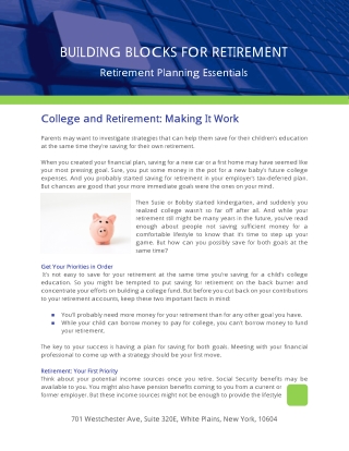 College and Retirement Making It Work