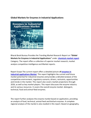 Global Markets for Enzymes in Industrial Applications