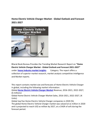 Global Home Electric Vehicle Charger Market Forecast to 2021-2027