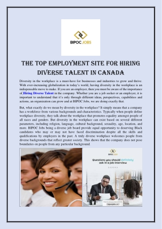 The Top Employment Site for Hiring Diverse Talent in Canada