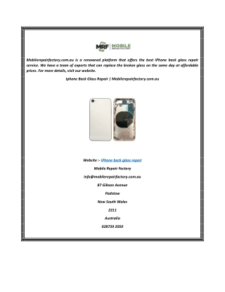 Iphone Back Glass Repair  Mobilerepairfactory.com.au