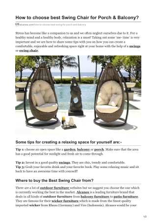 Get Diwali Deals%: How to choose the best Swing Chair for Balcony