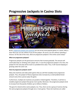 Progressive Jackpots in Casino Slots