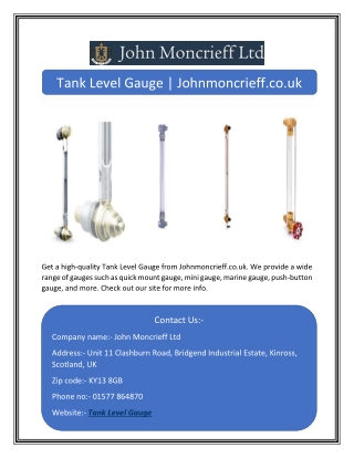 Tank Level Gauge | Johnmoncrieff.co.uk