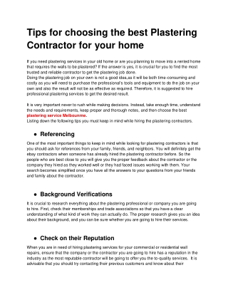 Plastering Services in Melbourne