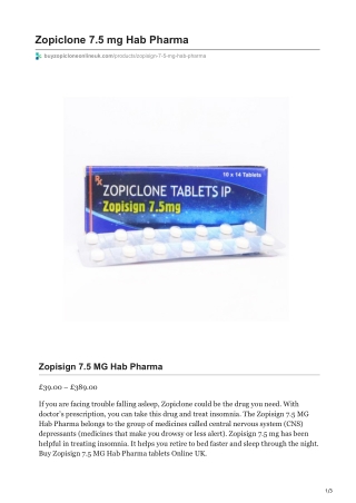 Buy Zopiclone 7.5 mg Hab Pharma tablet Online UK