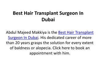 Best Hair Transplant Surgeon In Dubai