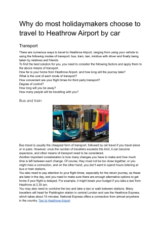 Why do most holidaymakers choose to travel to Heathrow Airport by car