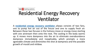 Residential Energy Recovery Ventilator