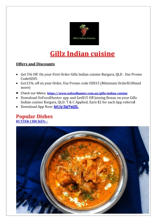 5% Off - Gillz Indian Restaurant Menu Bargara Delivery, QLD