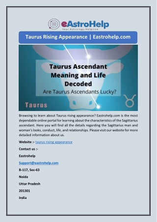 Taurus Rising Appearance | Eastrohelp.com