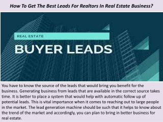 How To Get The Best Leads For Realtors In Real Estate Business?