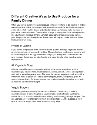 Different Creative Ways to Use Produce for a Family Dinner