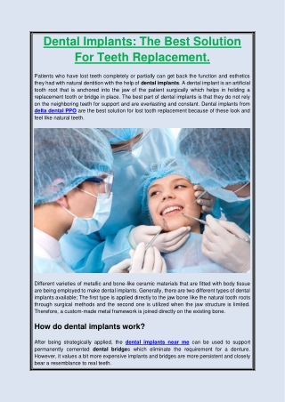 Dental Implants The Best Solution For Teeth Replacement