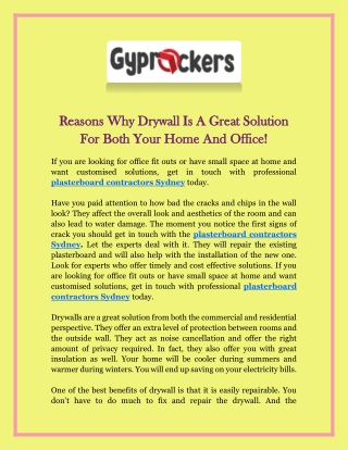 Reasons Why Drywall Is A Great Solution For Both Your Home And Office!