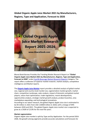Global Organic Apple Juice Market Research Report 2021-2026