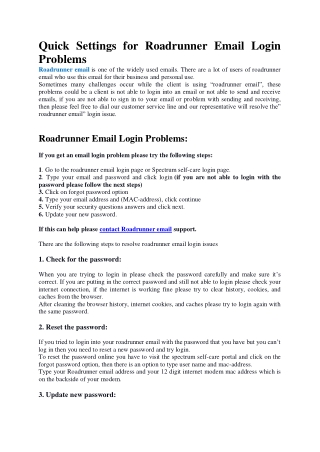 Quick Settings for Roadrunner Email Login Problems
