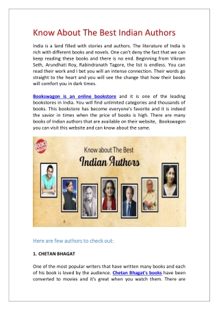 Know About The Best Indian Authors - Bookswagon