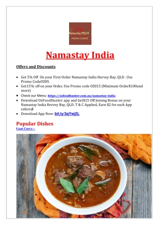 5% Off - Namastay Indian Restaurant Hervey Bay Delivey, QLD