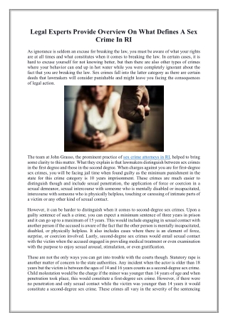 Legal Experts Provide Overview On What Defines A Sex Crime In RI