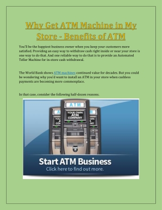 Why Get ATM Machine in My Store - Benefits of ATM