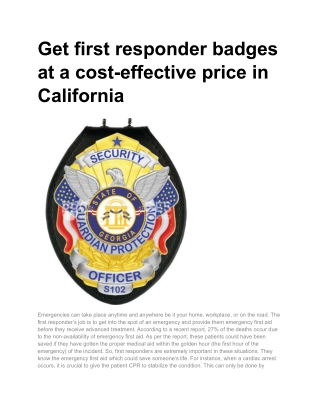 Get first responder badges at a cost-effective price in California