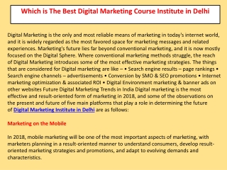 Which is the best Digital marketing course institute in Delhi