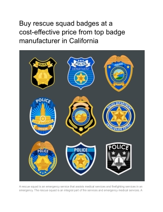 Buy rescue squad badges at a cost-effective price from top badge manufacturer in California