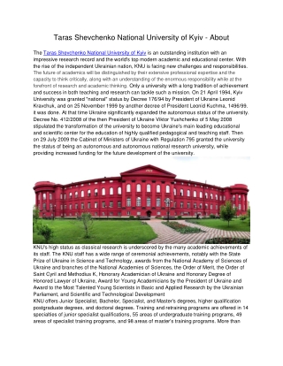 Taras Shevchenko National University of Kyiv - About