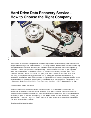 Hard Drive Data Recovery Service - How to Choose the Right Company