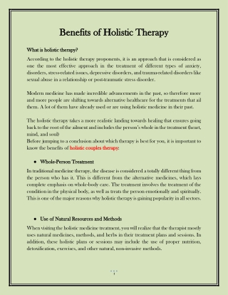 Benefits of Holistic Therapy