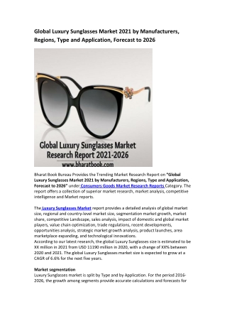 Global Luxury Sunglasses Market Research Report 2021-2026