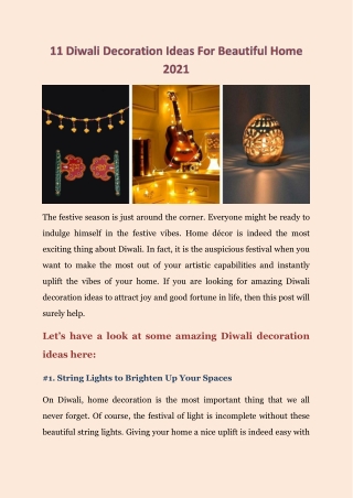 Diwali Decoration Ideas For Beautiful Home