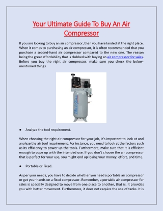 Your Ultimate Guide To Buy An Air Compressor