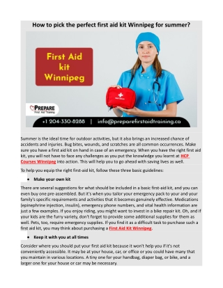 How to pick the perfect first aid kit Winnipeg for summer