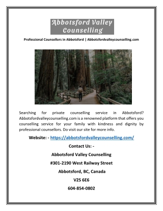 Professional Counsellors in Abbotsford | Abbotsfordvalleycounselling.com