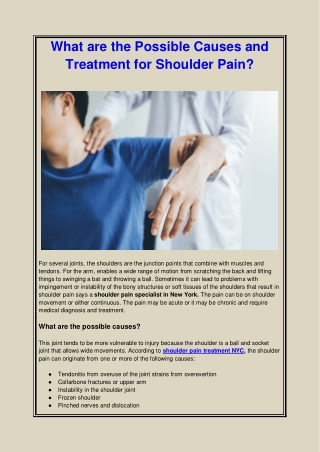 What are the Possible Causes and Treatment for Shoulder Pain