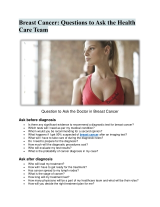 Breast Cancer - Questions to Ask the Health Care Team