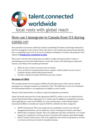 How can I immigrate to Canada from U.S during COVID-19