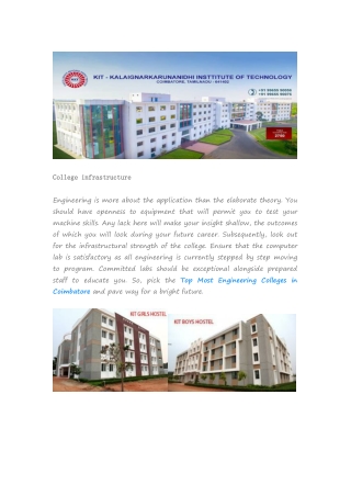KIT-Kalaignarkarunanidhi Institute of Technology infrastructure