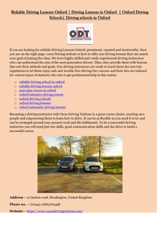 oxford driving schools