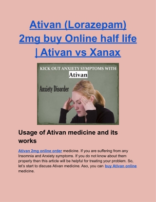 Ativan (Lorazepam) 2mg buy Online half life _ Ativan vs Xanax