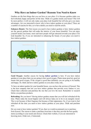 Why Have an Indoor Gardens Reasons You Need to Know
