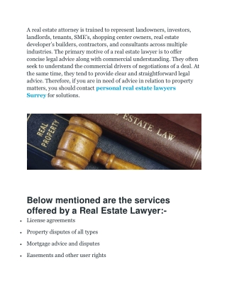 WHAT SERVICES TO EXPECT FROM PERSONAL REAL ESTATE LAWYERS SURREY